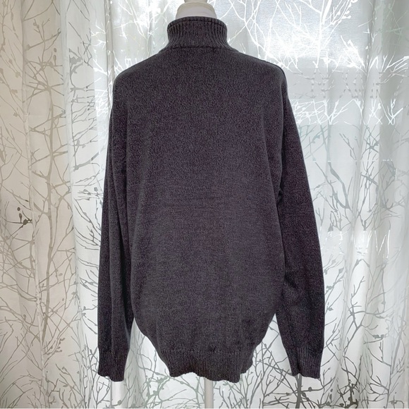 OSCAR DE LA RENTA dark gray 1/4 zipper fuzzy fur neckline v-neck knit sweater - Picture 5 of 7